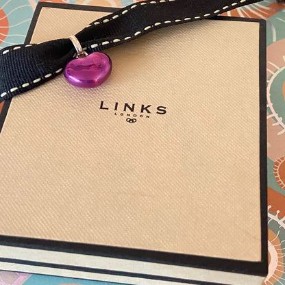 Metallic Purple effect Enamel Sterling Silver Puffed Heart Links of London Charm