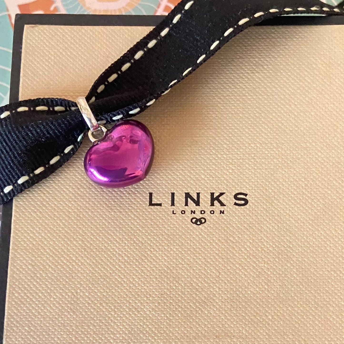 Metallic Purple effect Enamel Sterling Silver Puffed Heart Links of London Charm