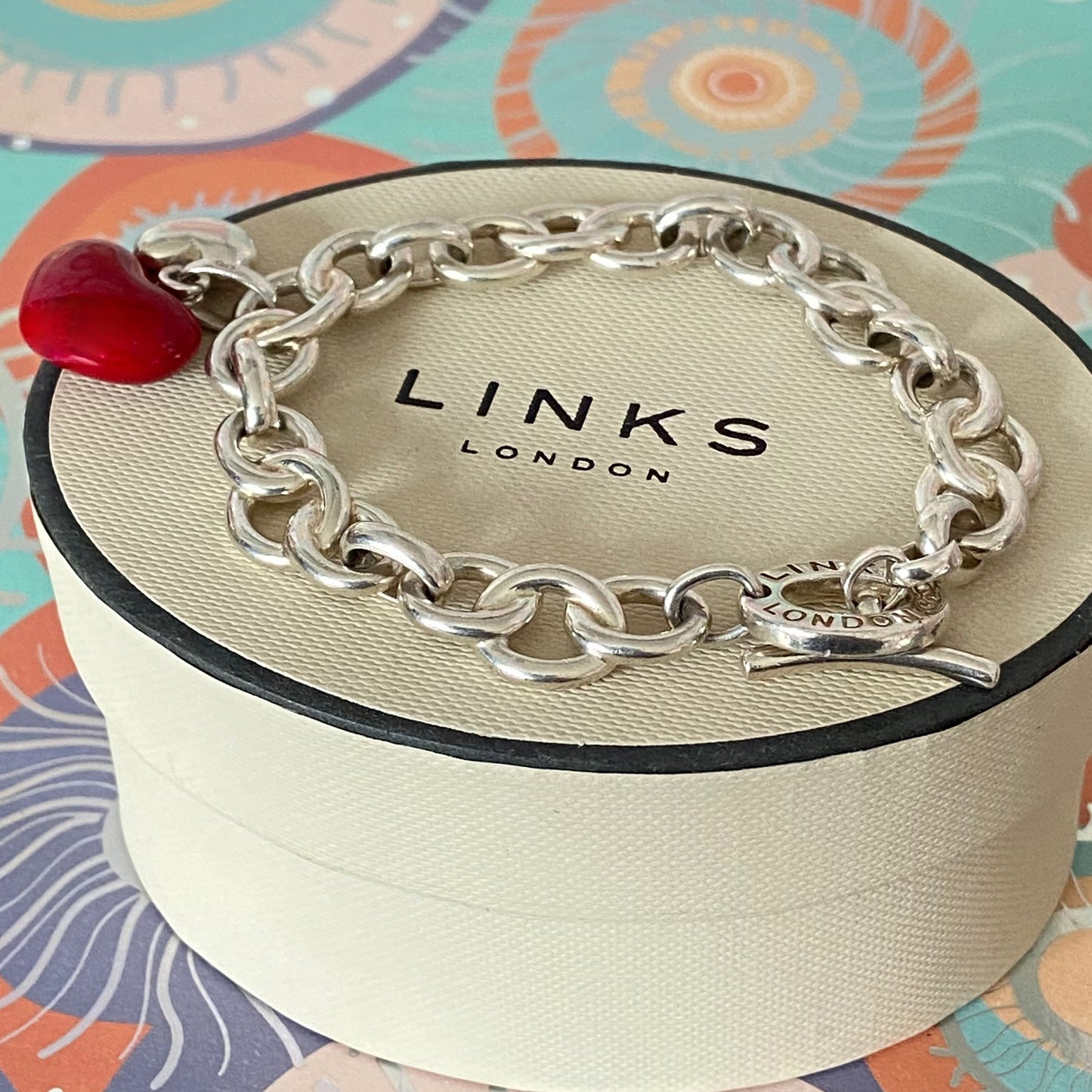 Sterling Silver Signature Bracelet Links of London with a Red and Silver hearts 21cm 33g