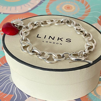 Sterling Silver Signature Bracelet Links of London with a Red and Silver hearts 21cm 33g