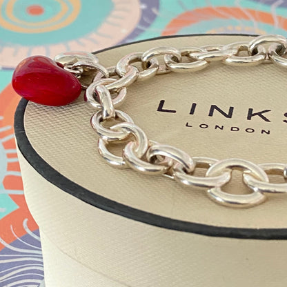 Sterling Silver Signature Bracelet Links of London with a Red and Silver hearts 21cm 33g