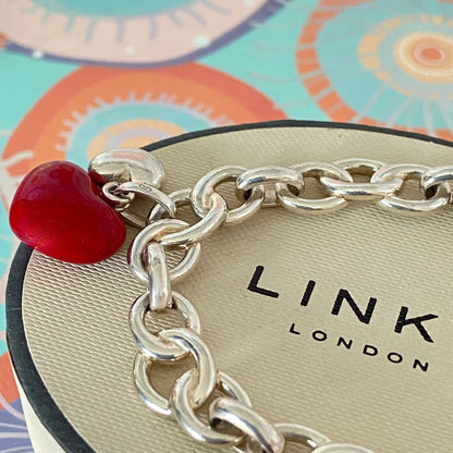 Sterling Silver Signature Bracelet Links of London with a Red and Silver hearts 21cm 33g
