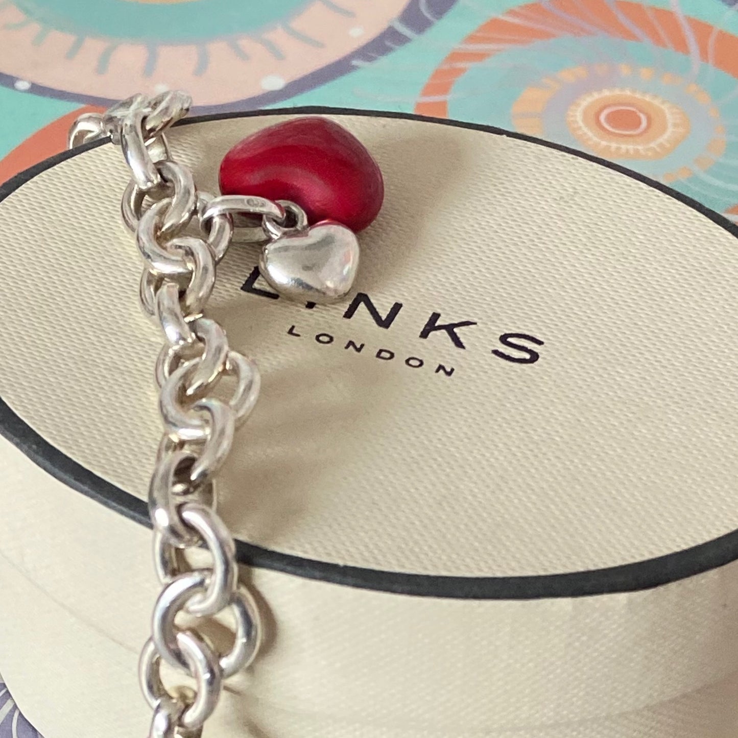 Sterling Silver Signature Bracelet Links of London with a Red and Silver hearts 21cm 33g