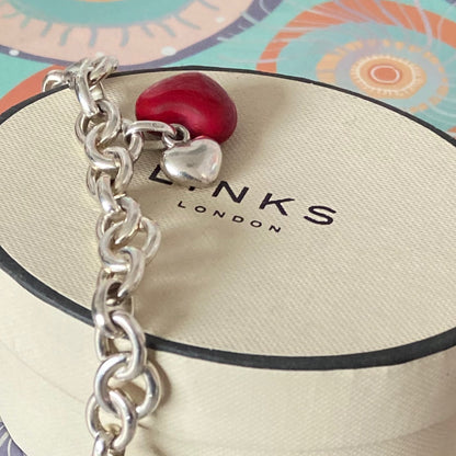 Sterling Silver Signature Bracelet Links of London with a Red and Silver hearts 21cm 33g