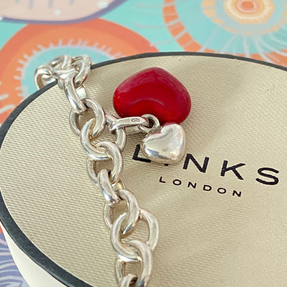 Sterling Silver Signature Bracelet Links of London with a Red and Silver hearts 21cm 33g