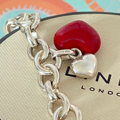 Sterling Silver Signature Bracelet Links of London with a Red and Silver hearts 21cm 33g