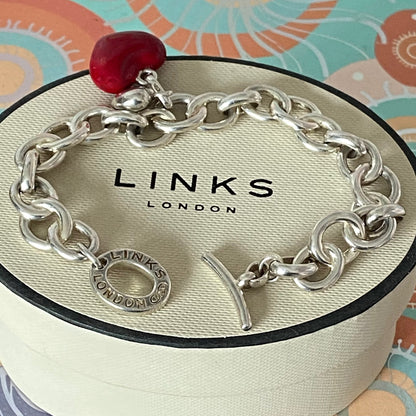 Sterling Silver Signature Bracelet Links of London with a Red and Silver hearts 21cm 33g