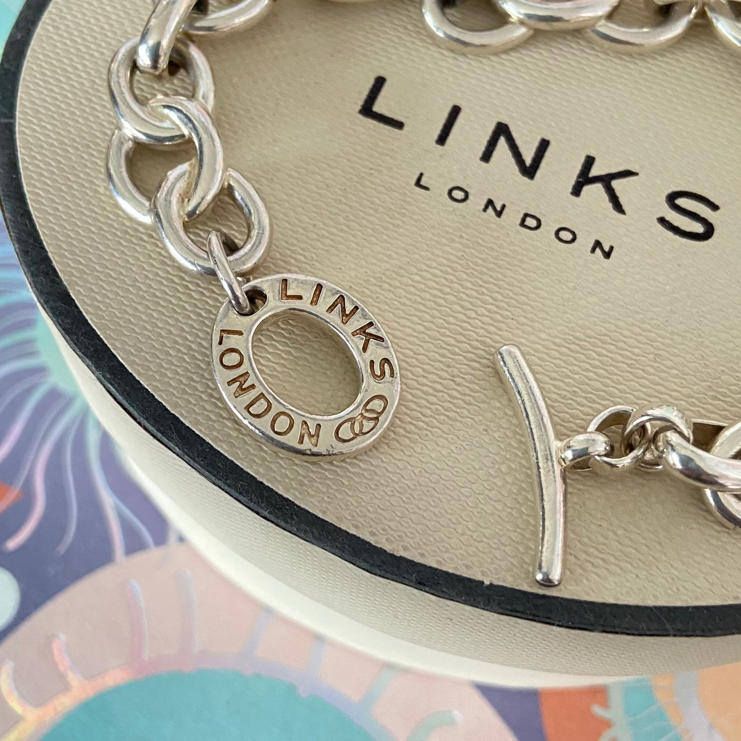 Sterling Silver Signature Bracelet Links of London with a Red and Silver hearts 21cm 33g