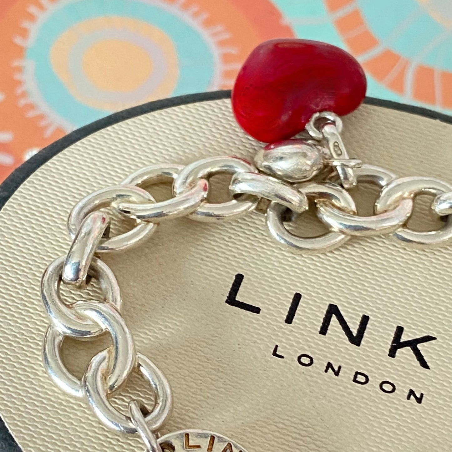 Sterling Silver Signature Bracelet Links of London with a Red and Silver hearts 21cm 33g
