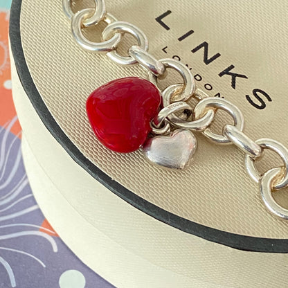 Sterling Silver Signature Bracelet Links of London with a Red and Silver hearts 21cm 33g