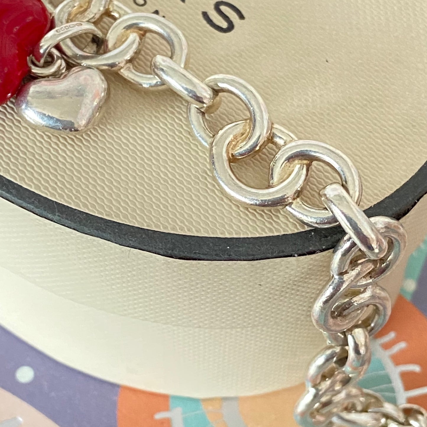Sterling Silver Signature Bracelet Links of London with a Red and Silver hearts 21cm 33g
