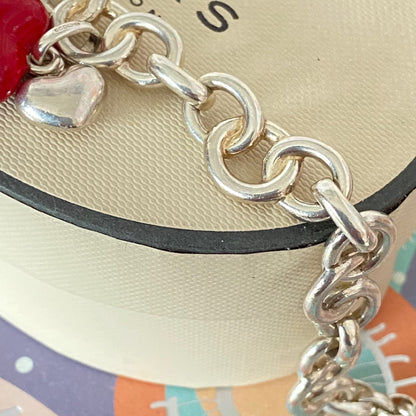 Sterling Silver Signature Bracelet Links of London with a Red and Silver hearts 21cm 33g