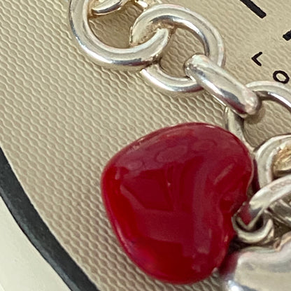 Sterling Silver Signature Bracelet Links of London with a Red and Silver hearts 21cm 33g