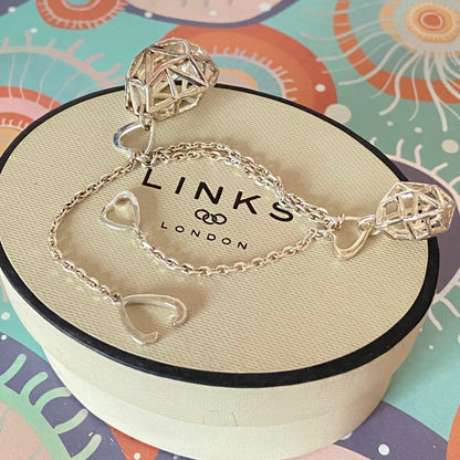 Links of London Flutter and Wow Sterling Silver Bracelet with heart shape clasp.  New!