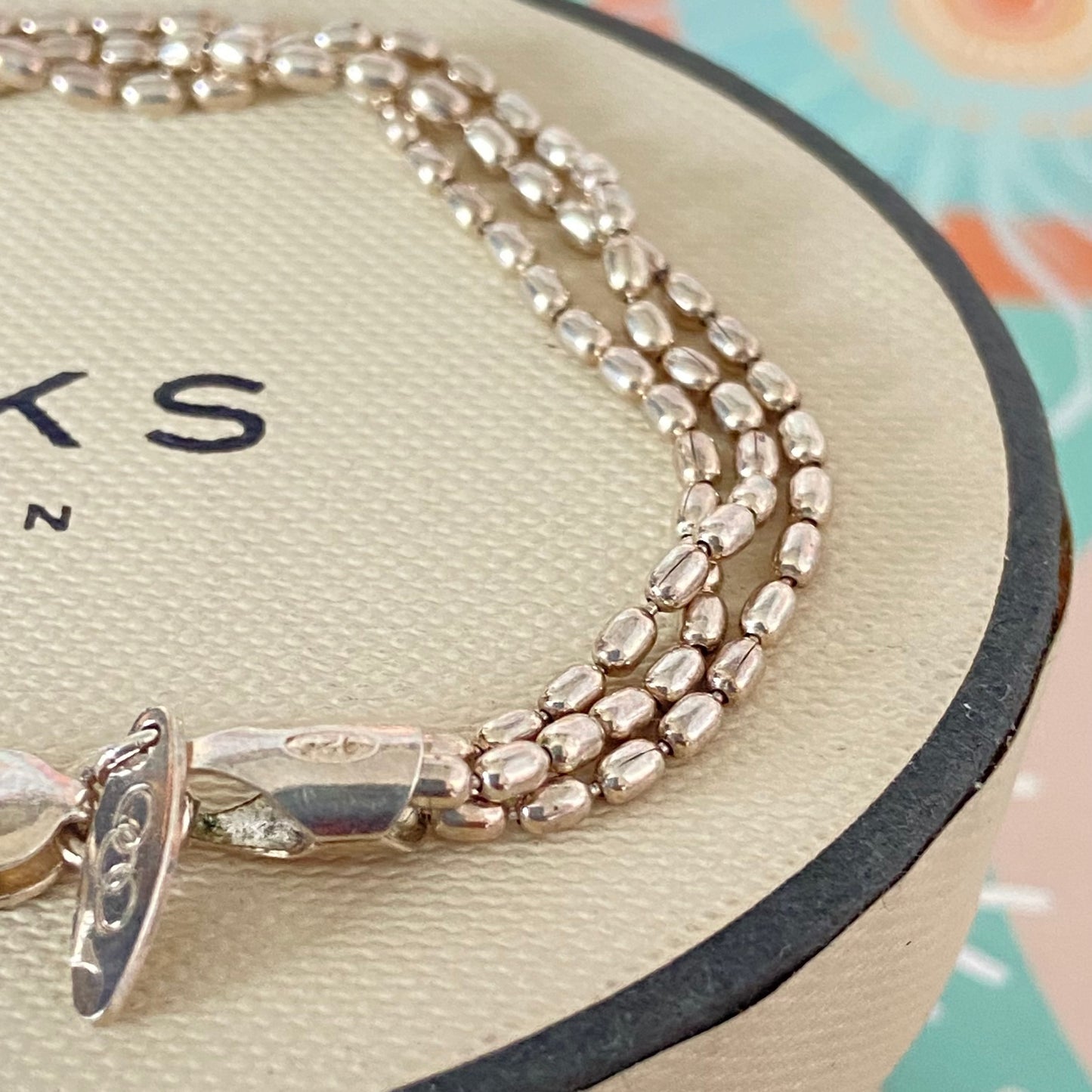 Links of London Sterling Silver  3 rows of Rice beads Bracelet – 19cm