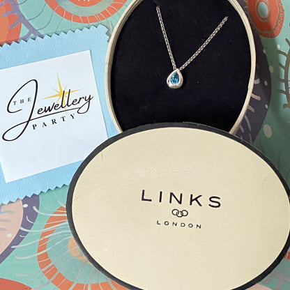 Links of London Blue Topaz Tear Drop Pendent Necklace