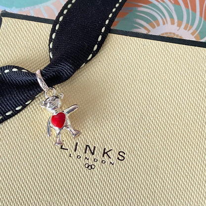 New! Links of London Teddy Bear Charm with Red Heart
