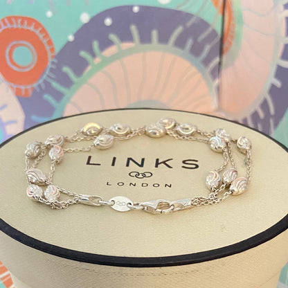 Links of London Sterling Silver Beaded Bracelet, 3 Row - 16cm  Size Small