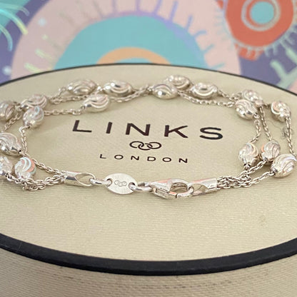 Links of London Sterling Silver Beaded Bracelet, 3 Row - 16cm  Size Small
