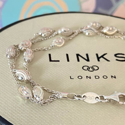 Links of London Sterling Silver Beaded Bracelet, 3 Row - 16cm  Size Small
