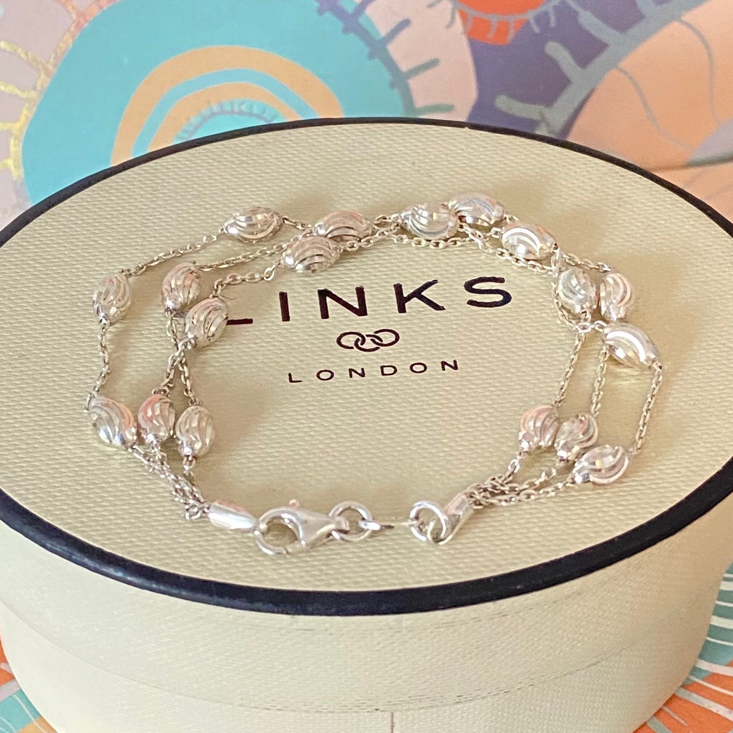 Links of London Sterling Silver Beaded Bracelet, 3 Row - 16cm  Size Small