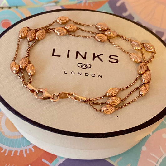 Three Strand Links of London Sterling Silver 18kt Gold Vermeil Essentials Bracelet with Beads – 17.5cm.