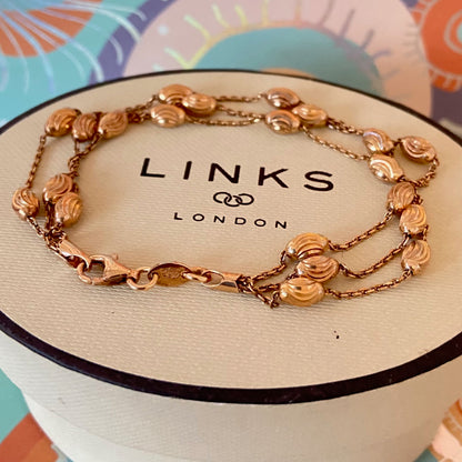 Three Strand Links of London Sterling Silver 18kt Gold Vermeil Essentials Bracelet with Beads – 17.5cm.