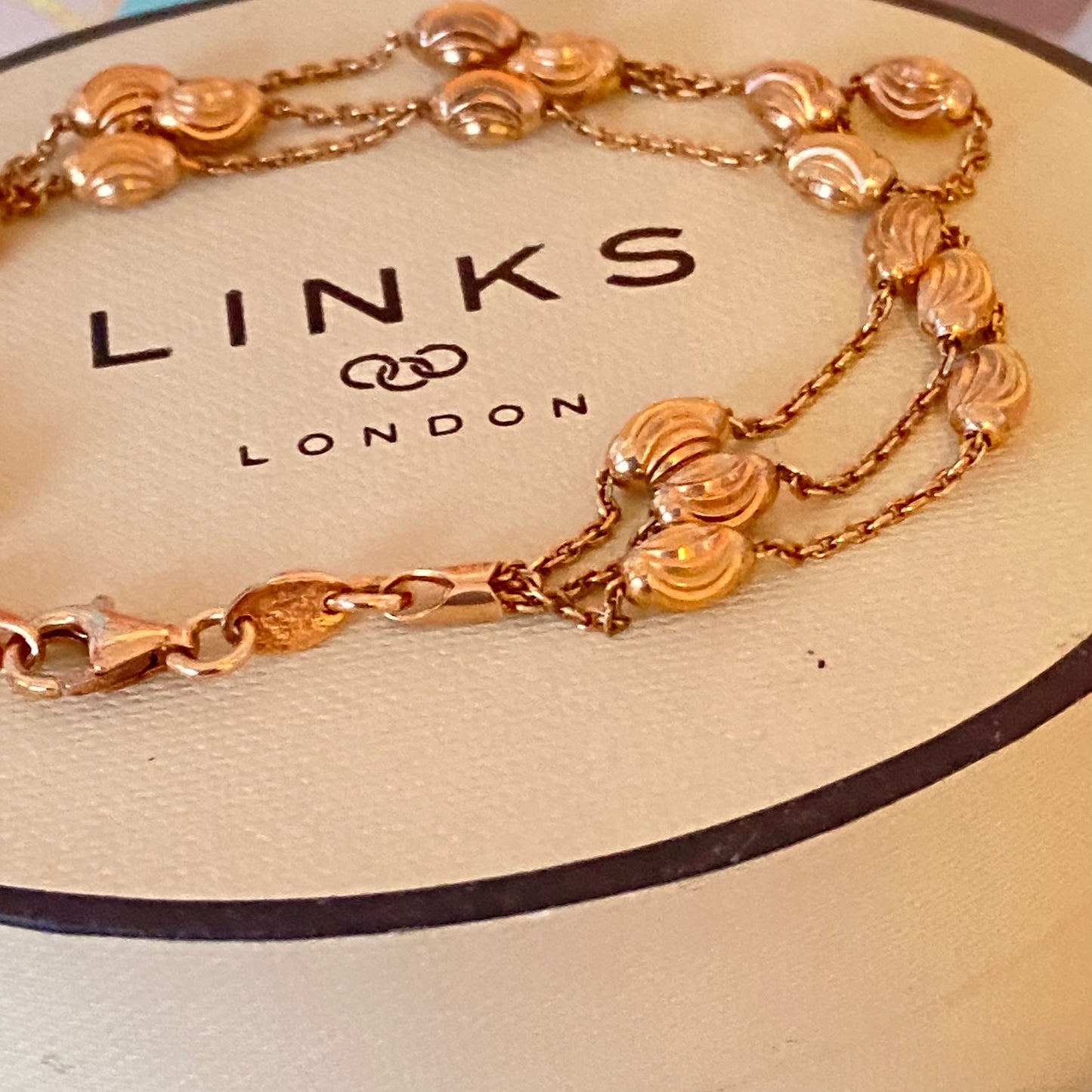 Three Strand Links of London Sterling Silver 18kt Gold Vermeil Essentials Bracelet with Beads – 17.5cm.