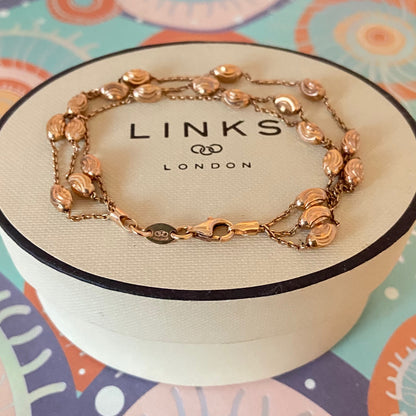 Three Strand Links of London Sterling Silver 18kt Gold Vermeil Essentials Bracelet with Beads – 17.5cm.