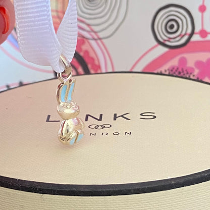 New! Links of London Bunny Rabbit charm with Pale Blue Enamel