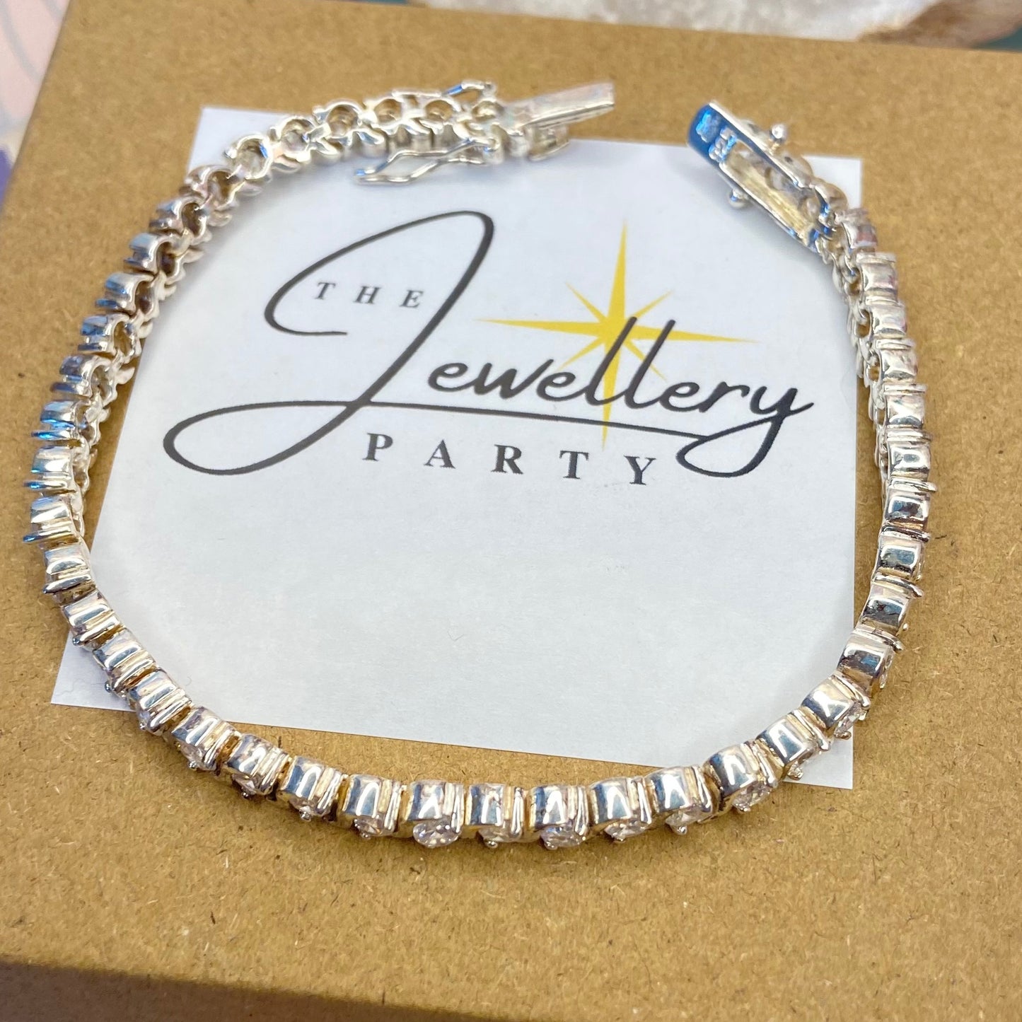 Sterling Silver Tennis Bracelet with Clear  Crystal Cubic Zirconia Stones