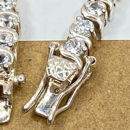 Sterling Silver Tennis Bracelet with Clear  Crystal Cubic Zirconia Stones