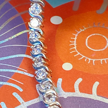Sterling Silver Tennis Bracelet with Clear  Crystal Cubic Zirconia Stones