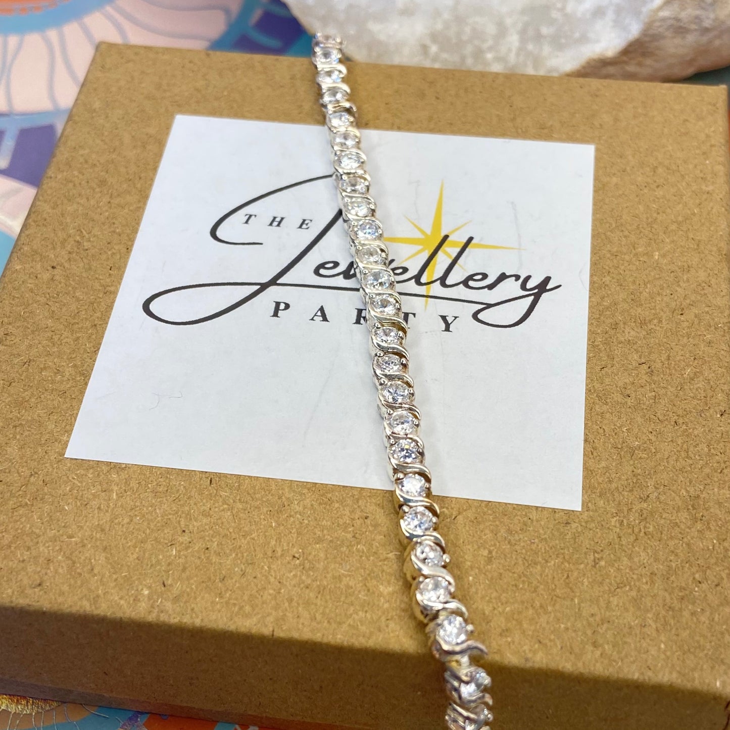 Sterling Silver Tennis Bracelet with Clear  Crystal Cubic Zirconia Stones