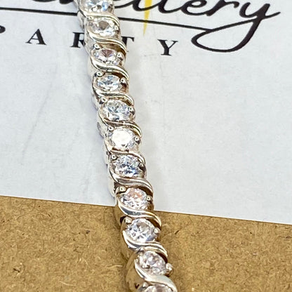 Sterling Silver Tennis Bracelet with Clear  Crystal Cubic Zirconia Stones