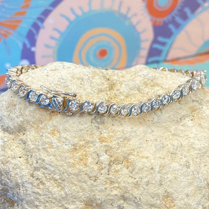 Sterling Silver Tennis Bracelet with Clear  Crystal Cubic Zirconia Stones