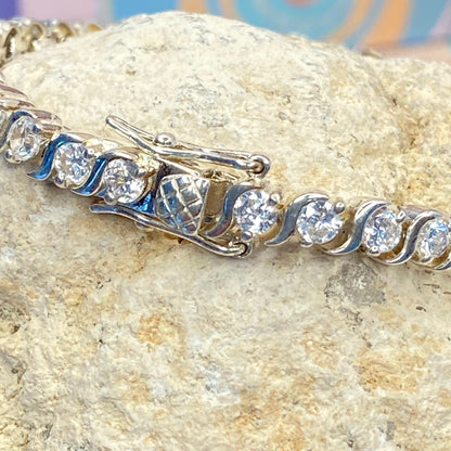 Sterling Silver Tennis Bracelet with Clear  Crystal Cubic Zirconia Stones