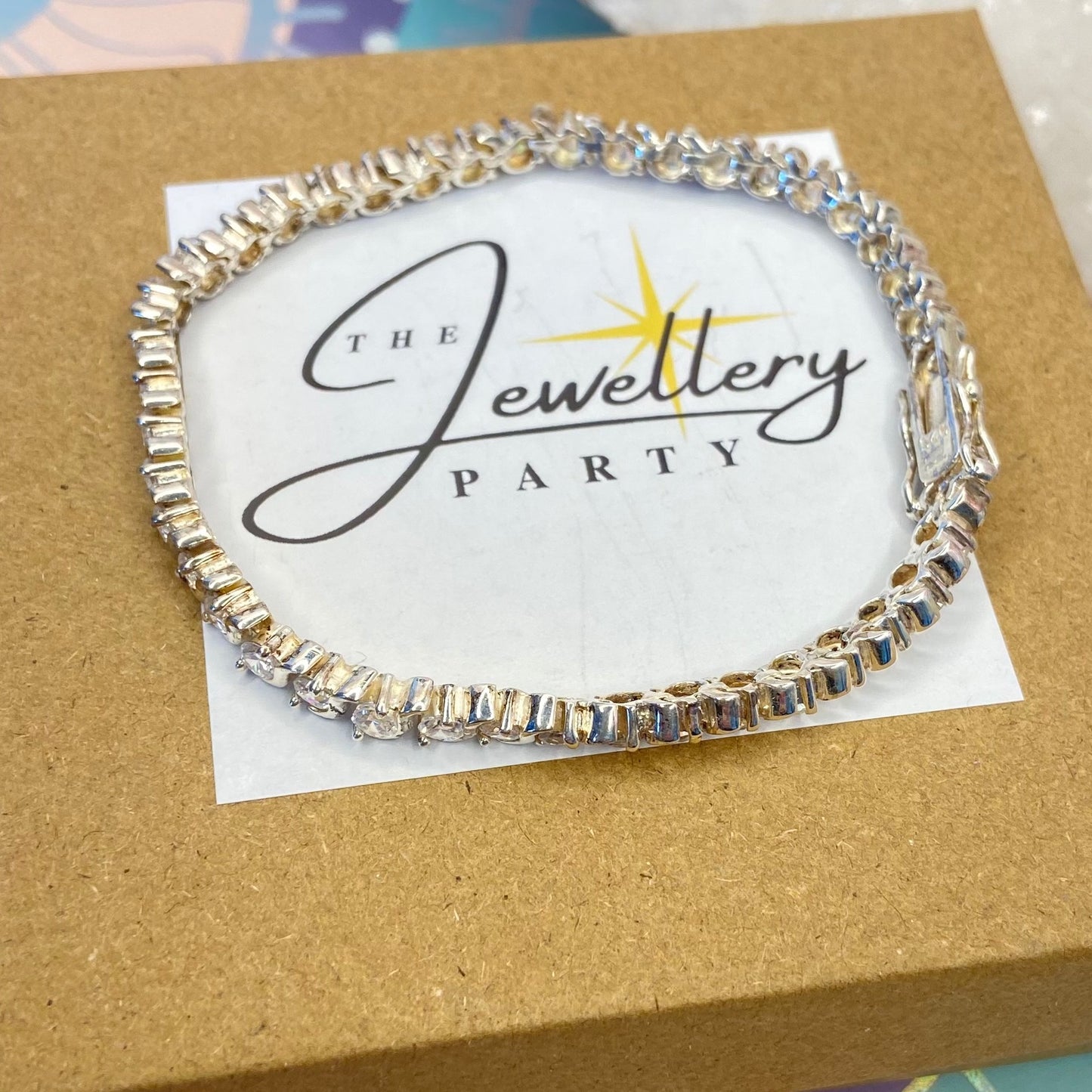 Sterling Silver Tennis Bracelet with Clear  Crystal Cubic Zirconia Stones