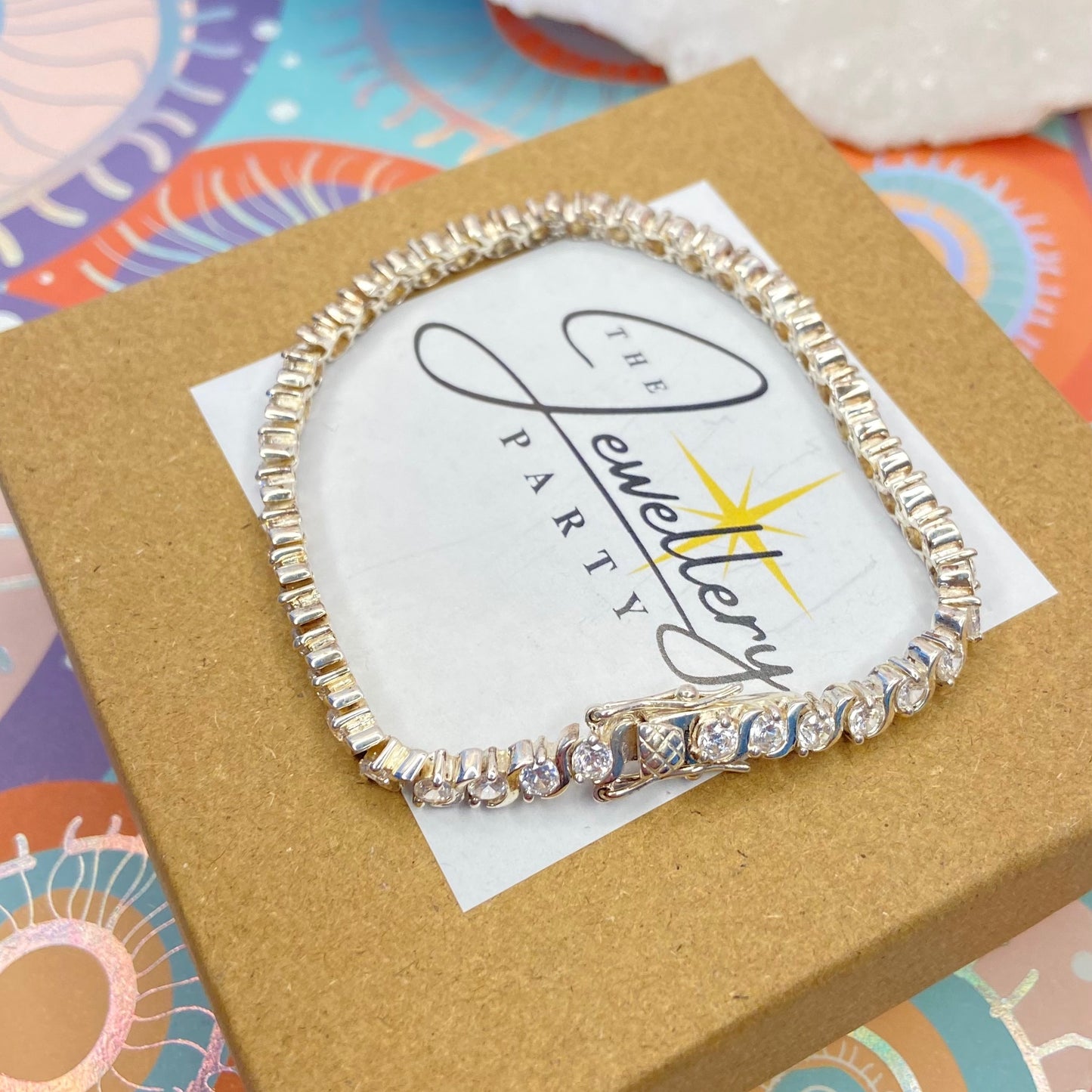 Sterling Silver Tennis Bracelet with Clear  Crystal Cubic Zirconia Stones