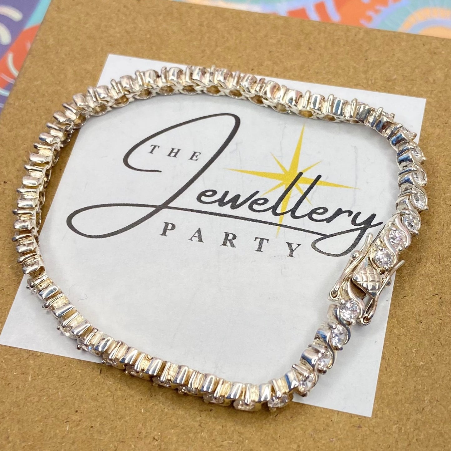 Sterling Silver Tennis Bracelet with Clear  Crystal Cubic Zirconia Stones
