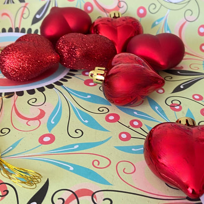 8 Heart Festive Holiday Baubles Ornaments, for Christmas, Valentine
