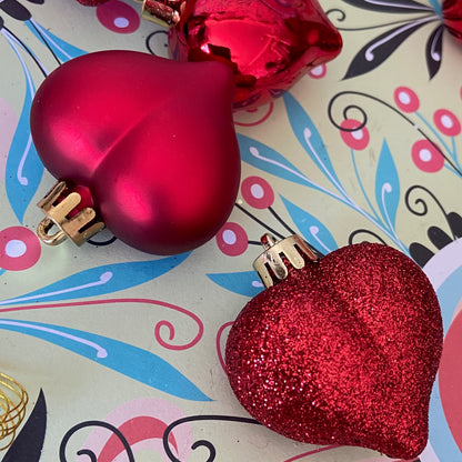 8 Heart Festive Holiday Baubles Ornaments, for Christmas, Valentine