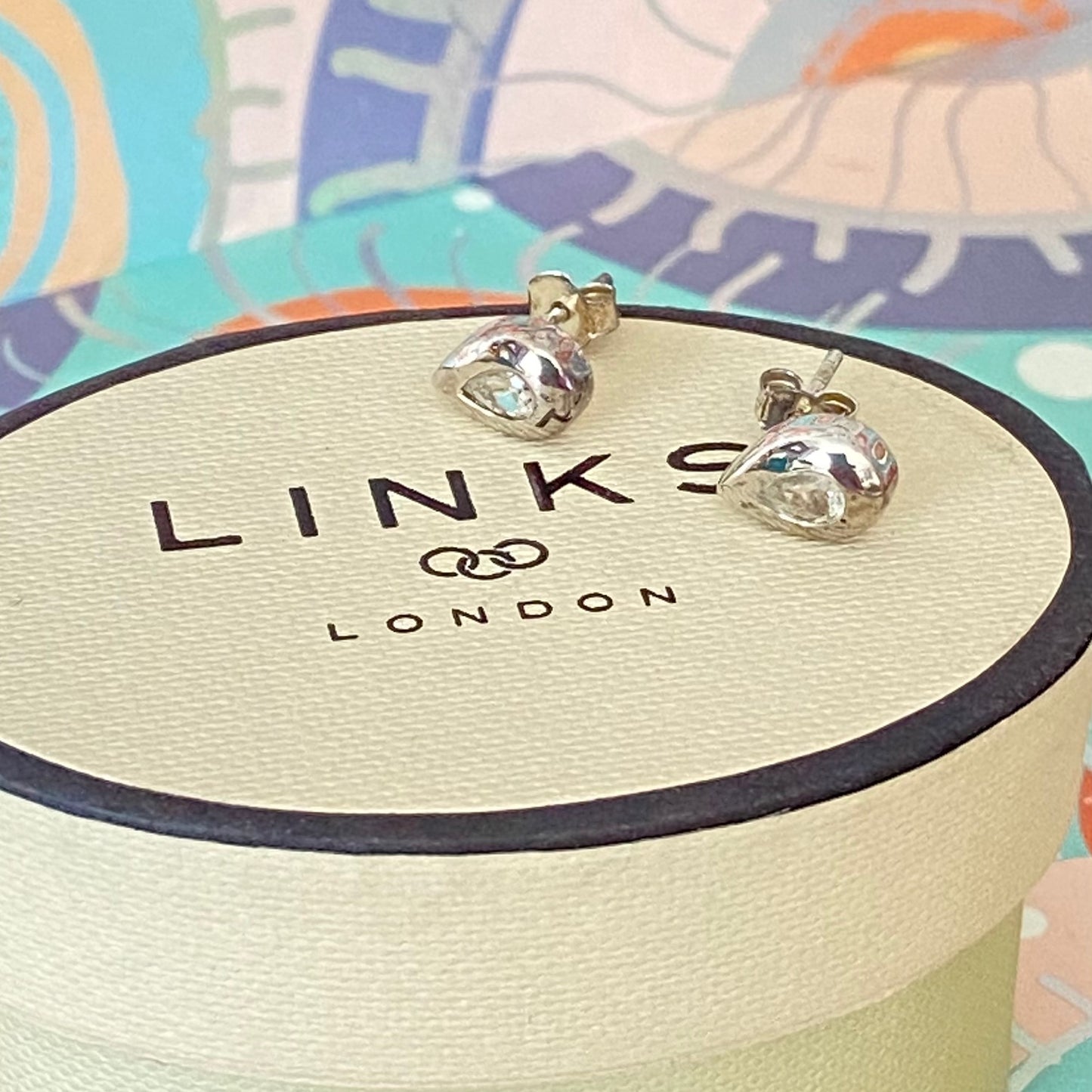 Links of London Sterling Silver Tear Drop Earrings with clear Topaz Stone