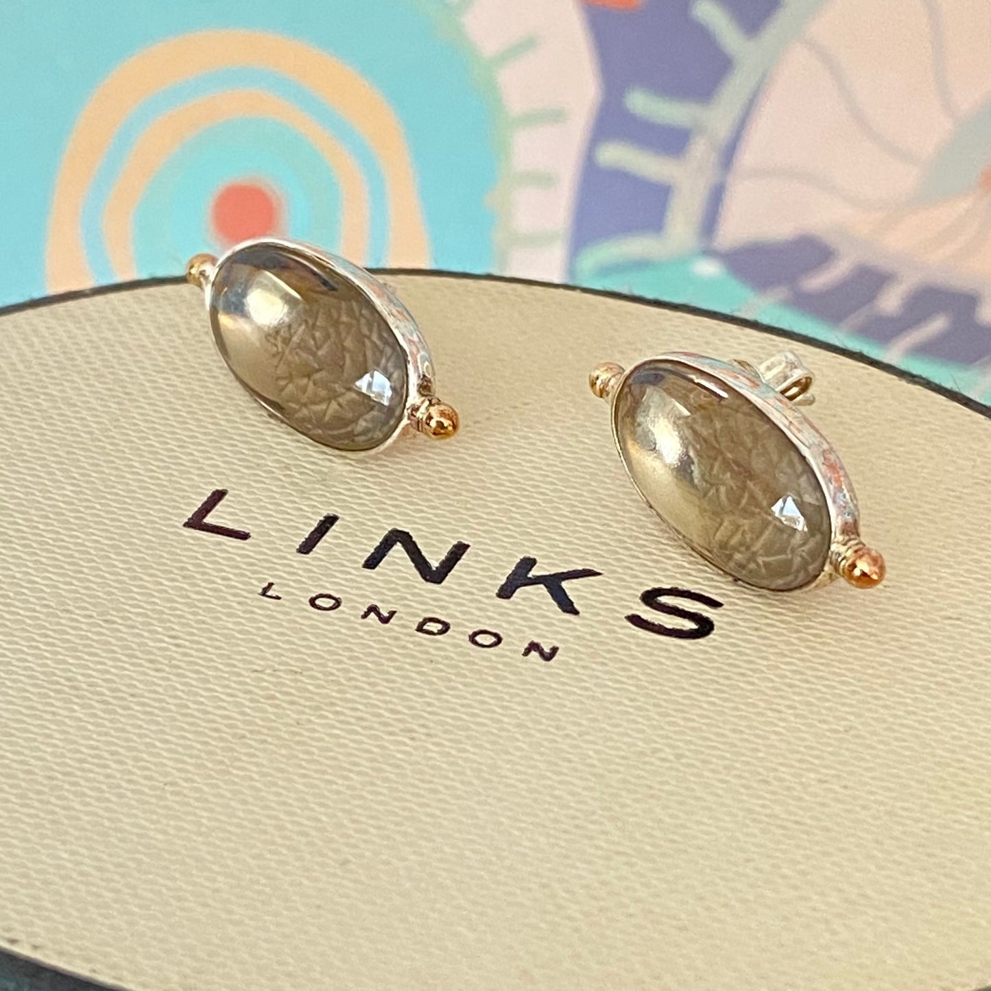 Links of London Anthology earrings smokey quartz studs sterling silver
