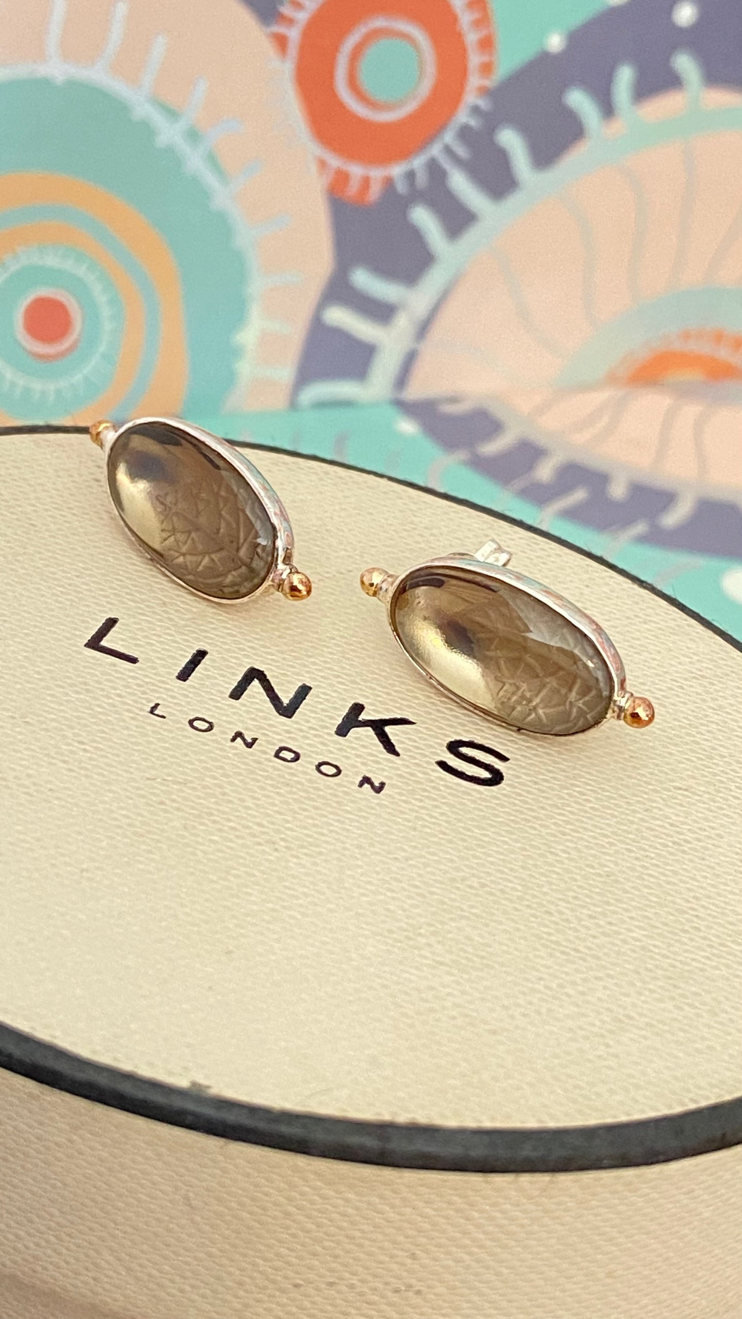 Links of London Anthology earrings smokey quartz studs sterling silver
