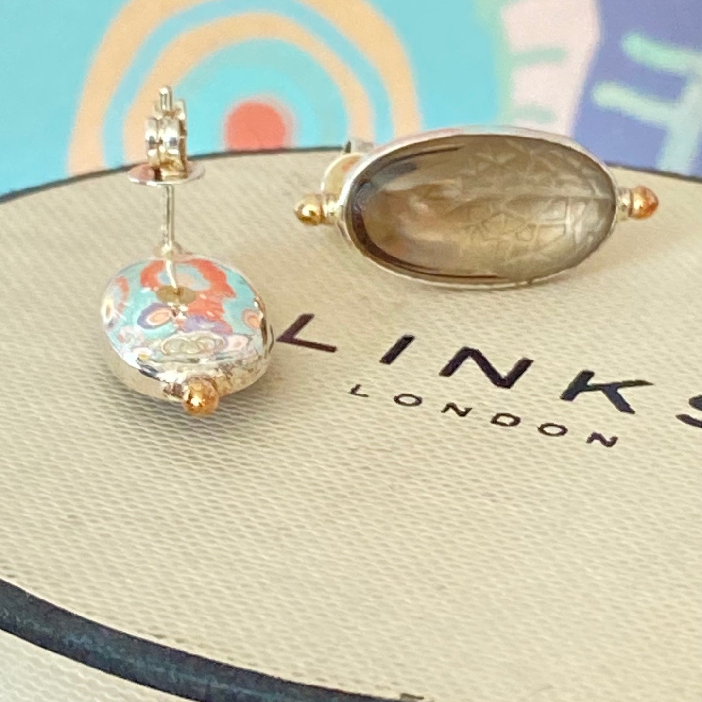 Links of London Anthology earrings smokey quartz studs sterling silver