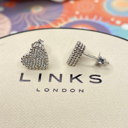 Links of London Sterling Silver Effervescence Pave Cubic Zirconia Heart Stud Earrings