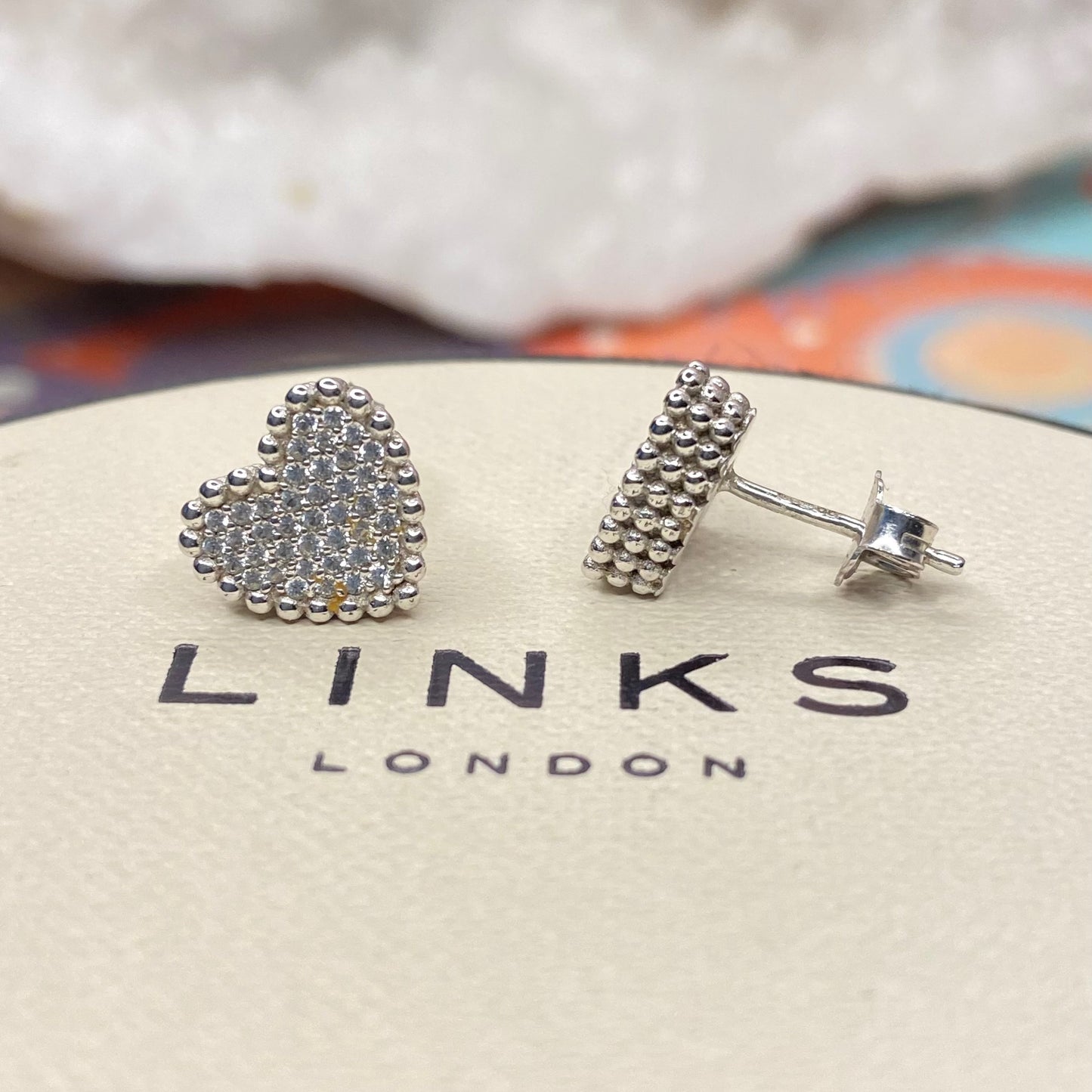 Links of London Sterling Silver Effervescence Pave Cubic Zirconia Heart Stud Earrings