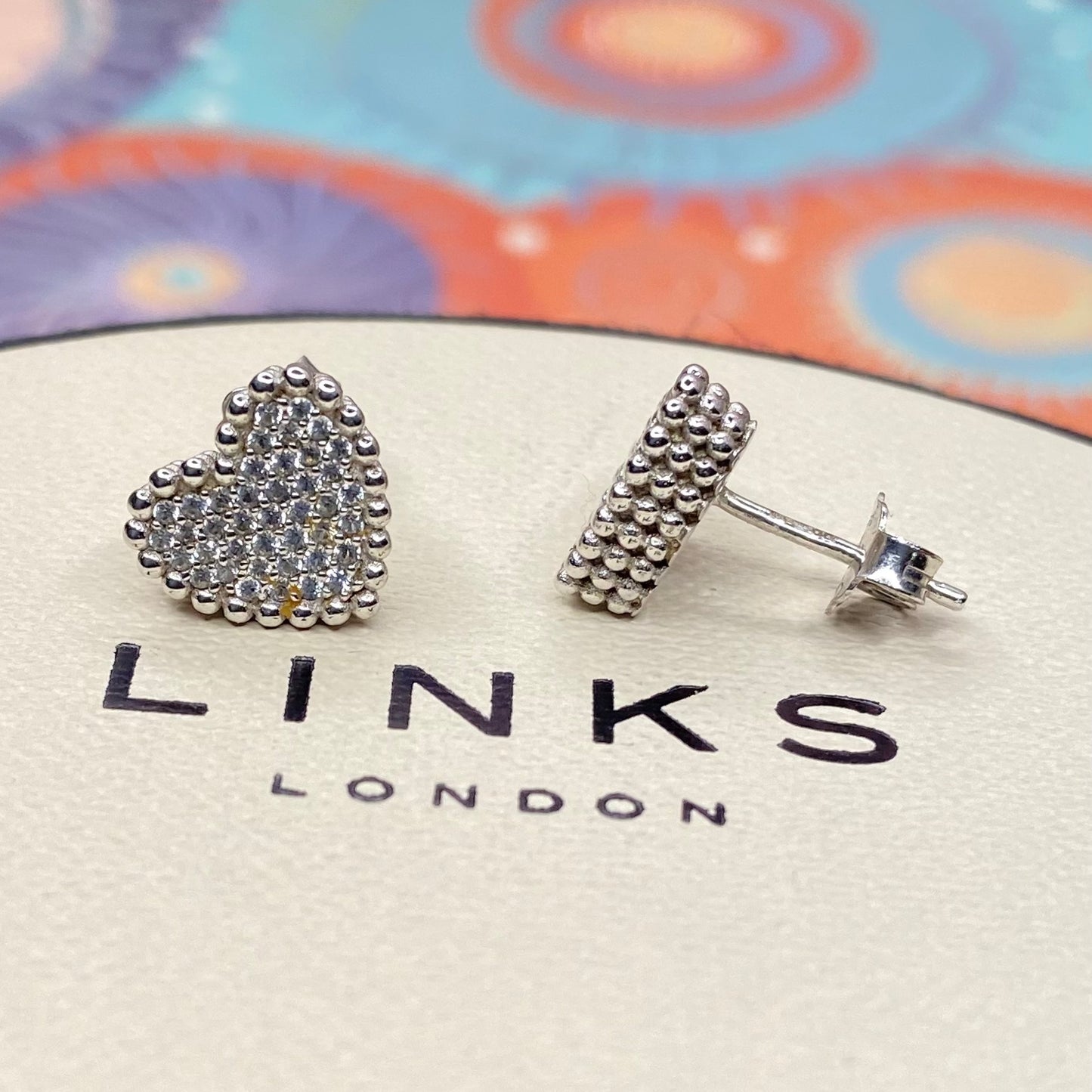 Links of London Sterling Silver Effervescence Pave Cubic Zirconia Heart Stud Earrings