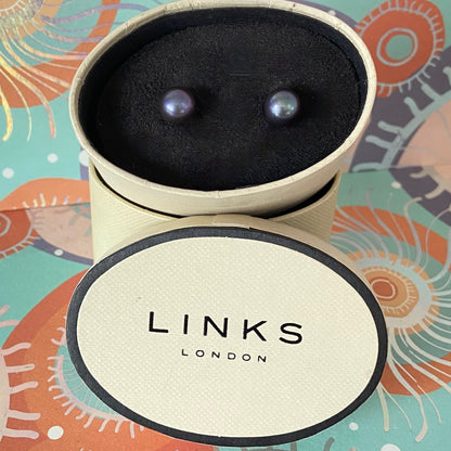 Large Black Pearl  Links of London Silver Earrings